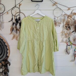 Match Point USA Linen Top Shirt Light Green Button-Up Tunic